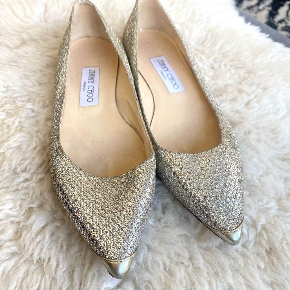 Jimmy Choo Glitter Pointed Toe Flats